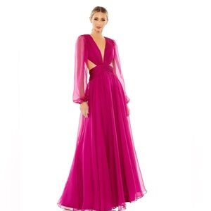 Mac Duggal 55823 Ruched Cut Out Puff Sleeve A Line Gown Berry - SIZE 4